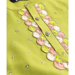 Pine Kids Woven Full Sleeves Kurta Pajama Set With Sequin Detailing - Limegreen