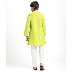 Pine Kids Woven Full Sleeves Kurta Pajama Set With Sequin Detailing - Limegreen