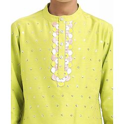 Pine Kids Woven Full Sleeves Kurta Pajama Set With Sequin Detailing - Limegreen