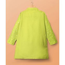 Pine Kids Woven Full Sleeves Kurta Pajama Set With Sequin Detailing - Limegreen