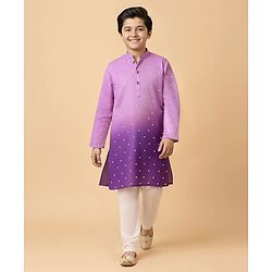 Pine Kids Woven Full Sleeves Kurta Pajama Set With Ombre Effect & Foil Print - Lilac