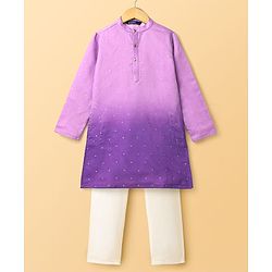 Pine Kids Woven Full Sleeves Kurta Pajama Set With Ombre Effect & Foil Print - Lilac