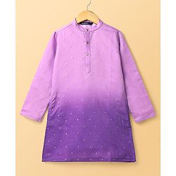 Pine Kids Woven Full Sleeves Kurta Pajama Set With Ombre Effect & Foil Print - Lilac