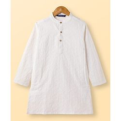 Pine Kids Viscose Woven Full Sleeves Kurta Pajama & Floral Embriodered Jacket Set - White & Navy Blue