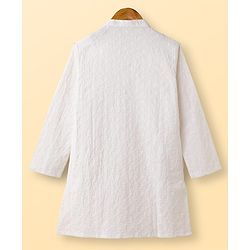 Pine Kids Viscose Woven Full Sleeves Kurta Pajama & Floral Embriodered Jacket Set - White & Navy Blue