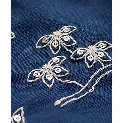 Pine Kids Viscose Woven Full Sleeves Kurta Pajama & Floral Embriodered Jacket Set - White & Navy Blue