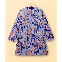 Pine Kids Woven Full Sleeves Leafy Printed Kurta Pyjama Set- Multicolour