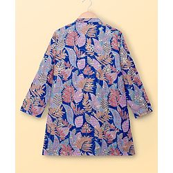 Pine Kids Woven Full Sleeves Leafy Printed Kurta Pyjama Set- Multicolour