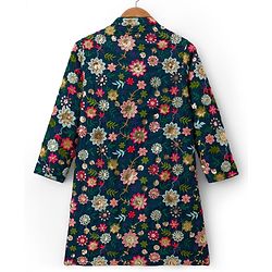 Pine Kids Woven Full Sleeves Kurta Pajama Set with Floral Embroidery & Sequin Detailing - Navy Blue