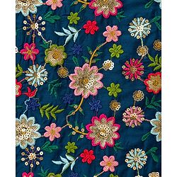 Pine Kids Woven Full Sleeves Kurta Pajama Set with Floral Embroidery & Sequin Detailing - Navy Blue