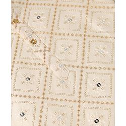 Pine Kids Woven Full Sleeves Kurta Pyjama Set with Floral Embroidery and Sequin Detailing - Offwhite & White