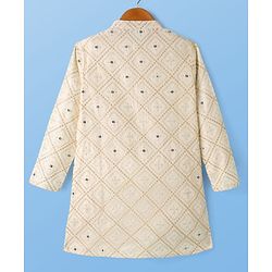 Pine Kids Woven Full Sleeves Kurta Pyjama Set with Floral Embroidery and Sequin Detailing - Offwhite & White