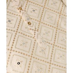 Pine Kids Woven Full Sleeves Kurta Pyjama Set with Floral Embroidery and Sequin Detailing - Offwhite & White