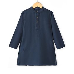 Pine Kids Woven Full Sleeves Kurta Pajama Set With Floral Design Jacket - Navy Blue
