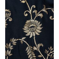 Pine Kids Woven Full Sleeves Kurta Pajama Set With Floral Design Jacket - Navy Blue