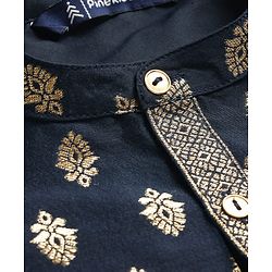 Pine Kids Woven Full Sleeves Kurta Pajama Set with Motif Print - Navy Blue