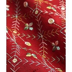 Pine Kids Woven Full Sleeves Kurta Pajama Set with Floral Embroidery & Sequin Detailing - Red