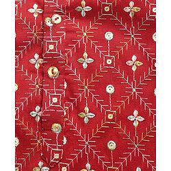 Pine Kids Woven Full Sleeves Kurta Pajama Set with Floral Embroidery & Sequin Detailing - Red