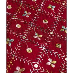 Pine Kids Woven Full Sleeves Kurta Pajama Set with Floral Embroidery & Sequin Detailing - Red