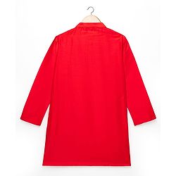 Pine Kids Woven Full Sleeves Mandarin Collar Kurta Pyjama Set With Embroidered Jacket - Red