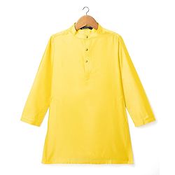 Pine Kids Woven Mandarin Collar Full Sleeves Kurta Pyjama Set With Floral Print Jacket - Yellow
