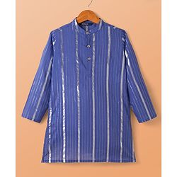 Pine Kids Woven Full Sleeves Kurta Pyjama Set with Stripes  - Blue & White