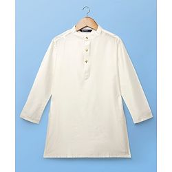 Pine Kids Woven Mandarin Collar Full Sleeves Kurta Pyjama Set With Floral Print & Sequin Detailing Jacket - White