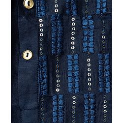 Pine Kids Woven Full Sleeves Mandarin Collar Kurta Pyjama Set With Sequin Detailing Jacket - Blue