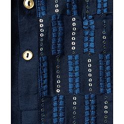 Pine Kids Woven Full Sleeves Mandarin Collar Kurta Pyjama Set With Sequin Detailing Jacket - Blue