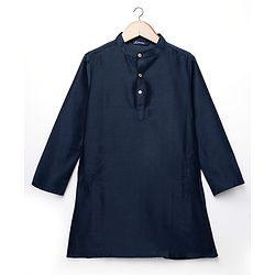 Pine Kids Woven Full Sleeves Mandarin Collar Kurta Pyjama Set With Sequin Detailing Jacket - Blue