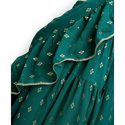 Pine Kids Woven Sleeveless Lehenga Choli Set With Foil Print & Dupatta - Teal Blue