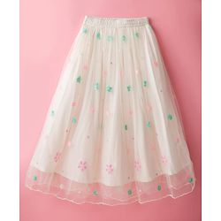 Pine Kids Woven Half Sleeves Choli Lehenga Set with Dupatta & Sequin Detailing - White