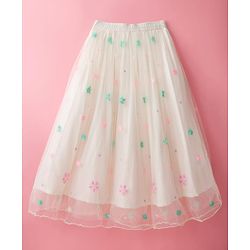 Pine Kids Woven Half Sleeves Choli Lehenga Set with Dupatta & Sequin Detailing - White