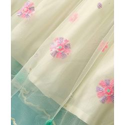 Pine Kids Woven Half Sleeves Choli Lehenga Set with Dupatta & Sequin Detailing - White