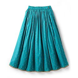 Pine Kids Woven Sleeveless Embroidered Choli & Floral Foil Printed Lehenga With Dupatta - Teal Blue & Yellow