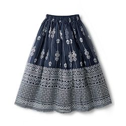 Pine Kids Woven Sleeveless Choli Lehenga & Dupatta Set with Floral Foil Print - Navy Blue