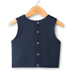 Pine Kids Woven Sleeveless Choli Lehenga & Dupatta Set with Floral Foil Print - Navy Blue