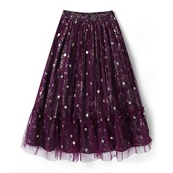 Pine Kids Woven Half Sleeves Printed Choli Lehenga Set With Sequin Detailing & Dupatta Set - Wine
