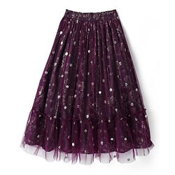 Pine Kids Woven Half Sleeves Printed Choli Lehenga Set With Sequin Detailing & Dupatta Set - Wine
