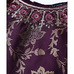 Pine Kids Woven Half Sleeves Printed Choli Lehenga Set With Sequin Detailing & Dupatta Set - Wine