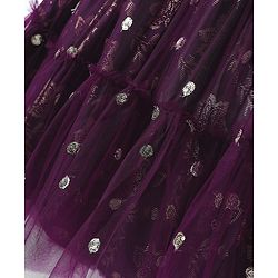 Pine Kids Woven Half Sleeves Printed Choli Lehenga Set With Sequin Detailing & Dupatta Set - Wine
