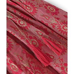 Pine Kids Woven Half Sleeves  Choli Lehenga Set with Dupatta & Floral Print & Embroidery - Dark Pink