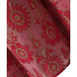 Pine Kids Woven Half Sleeves  Choli Lehenga Set with Dupatta & Floral Print & Embroidery - Dark Pink