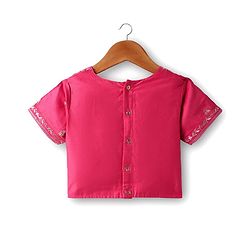 Pine Kids Woven Half Sleeves  Choli Lehenga Set with Dupatta & Floral Print & Embroidery - Dark Pink