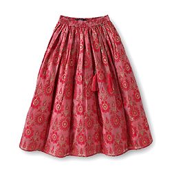 Pine Kids Woven Half Sleeves  Choli Lehenga Set with Dupatta & Floral Print & Embroidery - Dark Pink