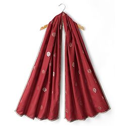 Pine Kids Woven Half Sleeves Choli Lehenga & Dupatta Set With Floral Print - Red