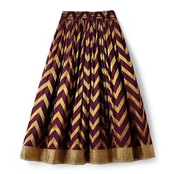Pine Kids Woven Half Sleeves Choli Lehenga Set with Dupatta & Zari Detailing - Wine