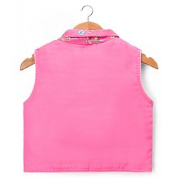 Pine Kids Woven Sleeveless Floral Printed & Embroidered Choli Lehenga with Dupatta - Pink