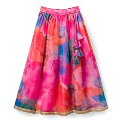Pine Kids Woven Sleeveless Floral Printed & Embroidered Choli Lehenga with Dupatta - Pink
