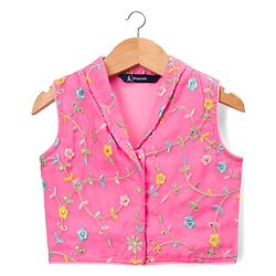 Pine Kids Woven Sleeveless Floral Printed & Embroidered Choli Lehenga with Dupatta - Pink